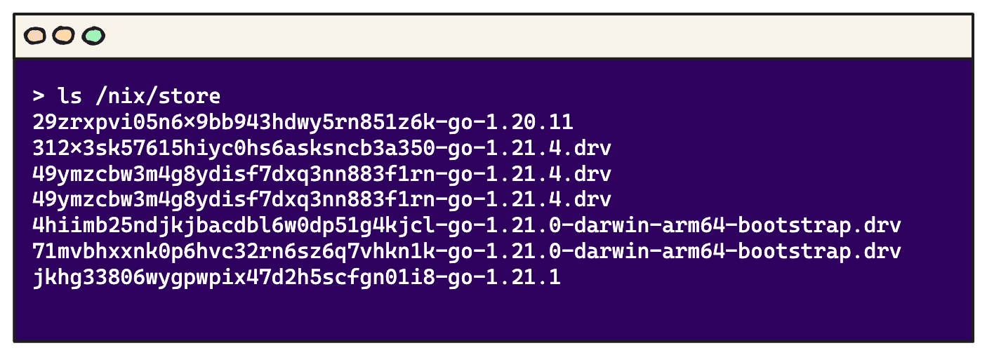 Nix stores your packages in a read-only, input-addressed directory