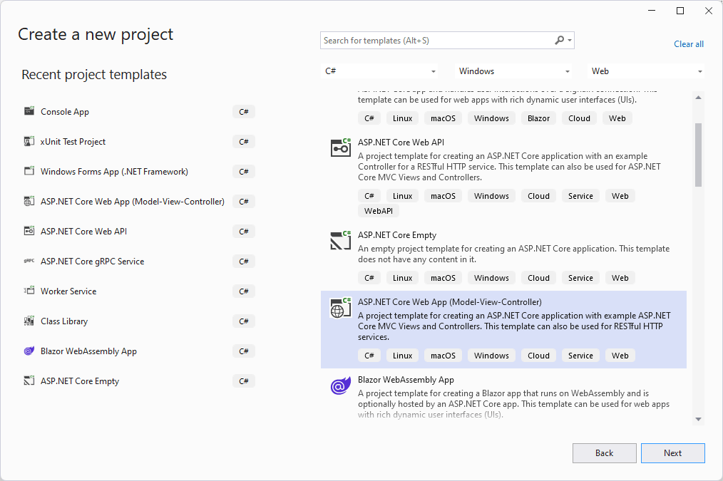 creating a new asp.net in visual studio