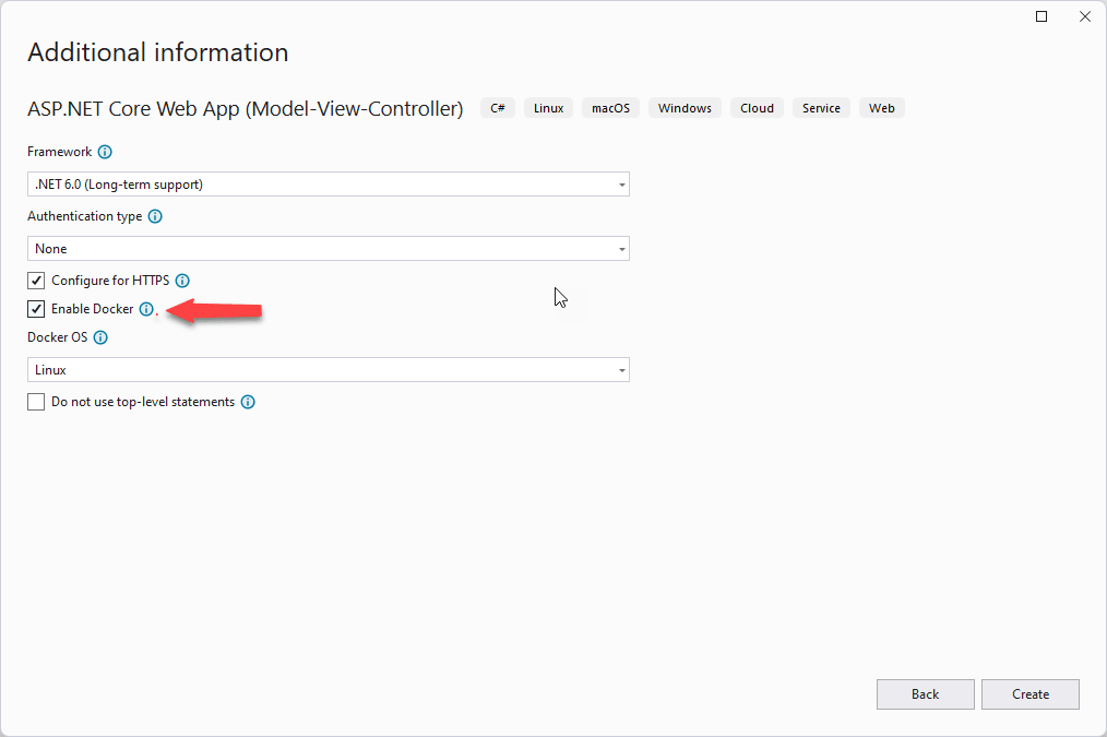 enabling docker in visual studio